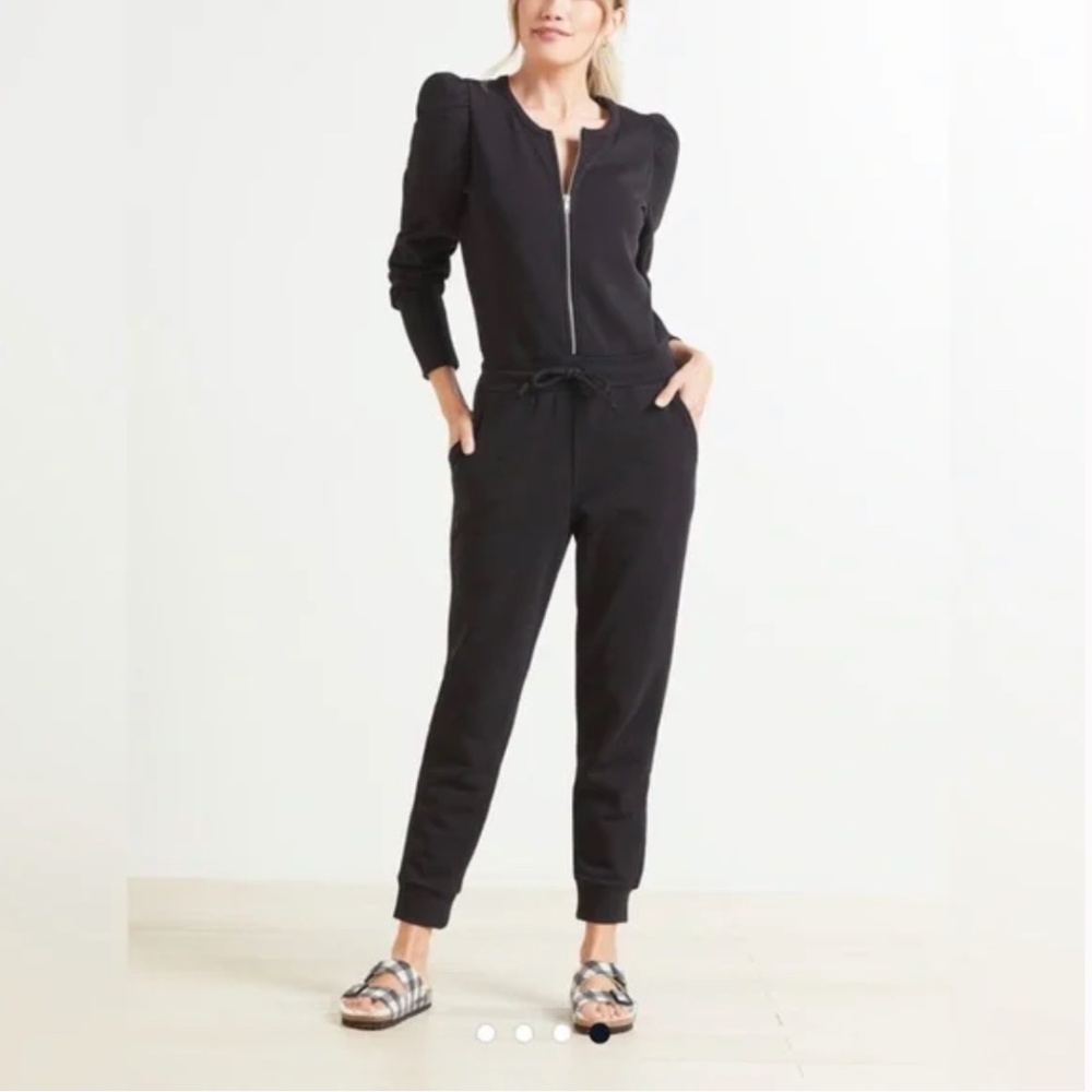 Chaser Evereve Exclusive Black Puff‎ Sleeve Zipper Front Jumpsuit Extra Small XS